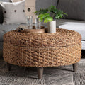 Round Woven Ottoman with a Lift Off Lid in Seagrass