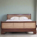 Single Curved Woven Headboard and Footboard Bed in Honey Cane and Teak