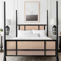 Single Four Poster Bed with a Woven Canopy Frame in Black Stained Rattan