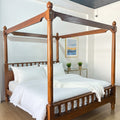 Single Four Poster Bed with a Woven Canopy Frame in Honey Cane and Teak