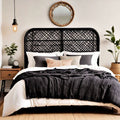 Single Woven Headboard 900mm Wide in Black Stained Rattan