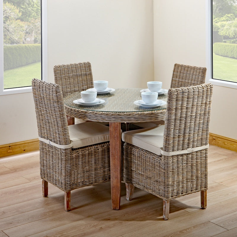 Small Round Bistro Dining Table with Four Chairs in Kubu Grey Rattan