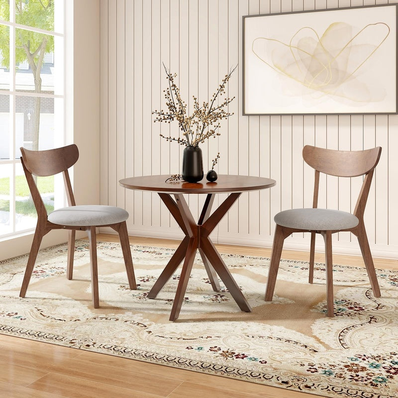 Small Round Bistro Dining Table with Two Chairs in Honey Cane and Teak
