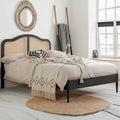 Super King Curved Woven Headboard and Footboard Bed in Black Stained Rattan