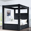 Super King Four Poster Bed with a Woven Canopy Frame in Black Stained Rattan