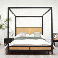 Super King Four Poster Bed with a Woven Canopy Frame in Natural Rattan