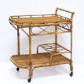 Three Tier Rattan Drinks Trolley with a Bottle Rack in Honey Cane and Teak