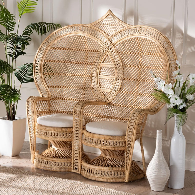 Two Seat Peacock Loveseat in Natural Rattan