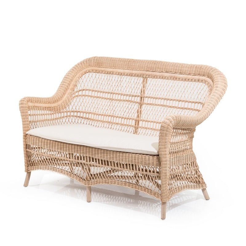 Two Seat Woven Bench in Natural Rattan