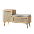 Woven Bench with a Shelf Under in Natural Rattan