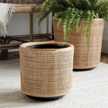 Woven Floor Planter 500mm with a Liner in Natural Rattan