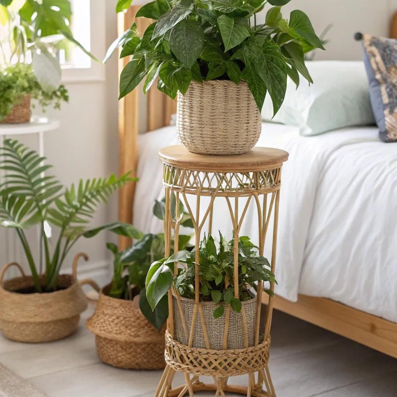Woven Plant Stand 700mm High in Natural Rattan